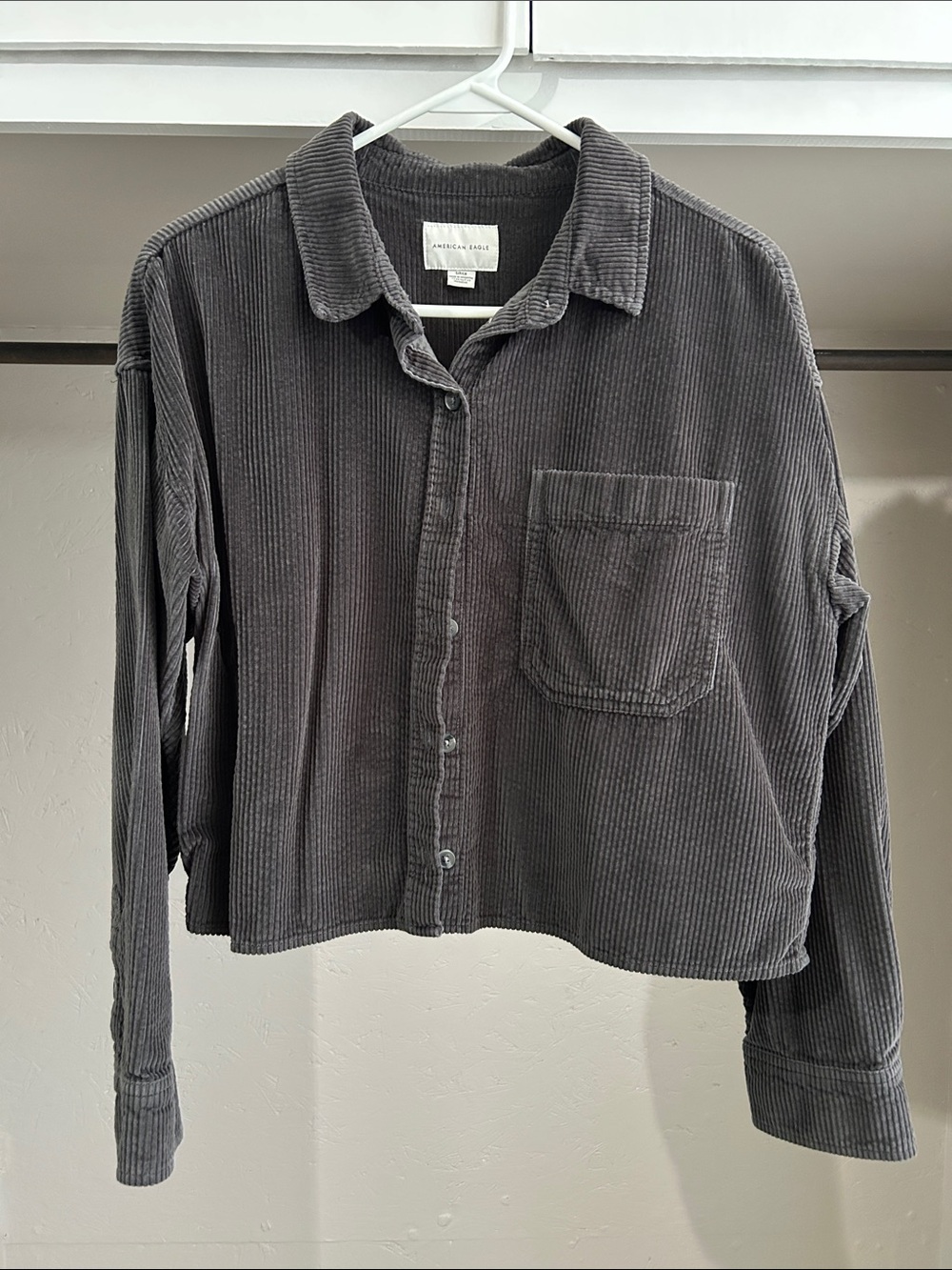 American Eagle cropped cord corduroy shirt shacket button up